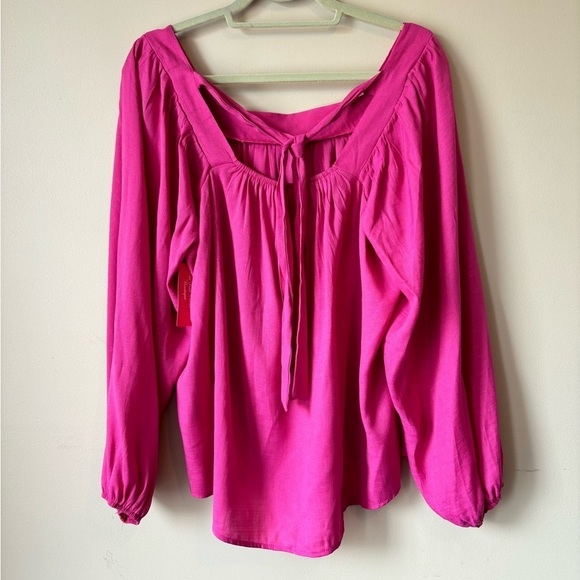 NEW Andree By Unit Sz L Boho Cottagecore Prairie Peasant Pink Cotton Blouse - Picture 3 of 13